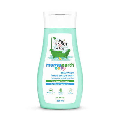 Mamaearth baby milky soft head to toe wash bottle on a white background
