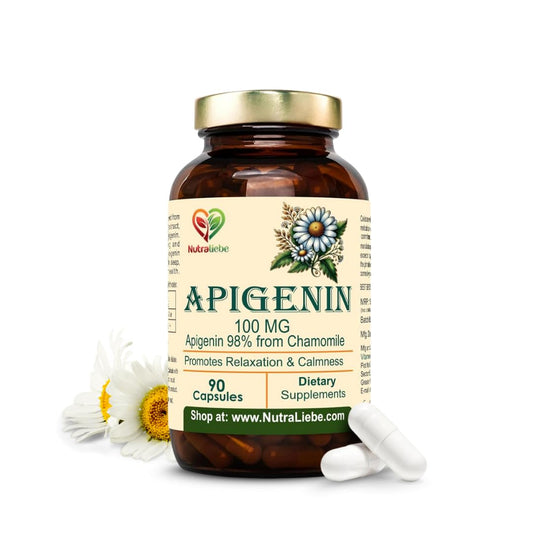 Nutraliebe Apigenin 100 mg – Chamomile Extract Supplement – Natural Sleep & Anxiety Support – Non-GMO, Vegan – 90 Veg Capsules