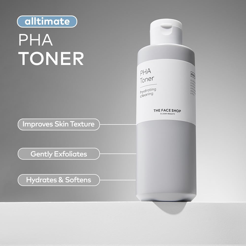 PHA Toner bottle with features on a gray background
