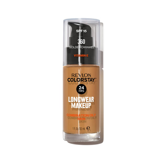 Revlon Liquid Foundation, ColorStay Face Makeup for Combination & Oily Skin, SPF 15, Longwear Medium-Full Coverage with Matte Finish, Golden Caramel, 1 Fl Oz
