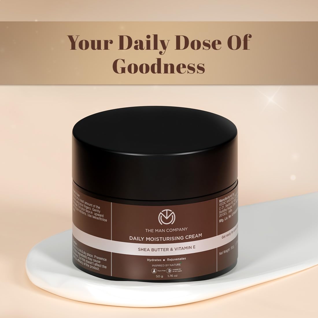 The Man Company Non-Sticky Daily Moisturizing Cream for Dry Skin | Moisturizes & Hydrates with Shea Butter, Vitamin E & Coco Butter | Face Moisturizer For Men - 50gm
