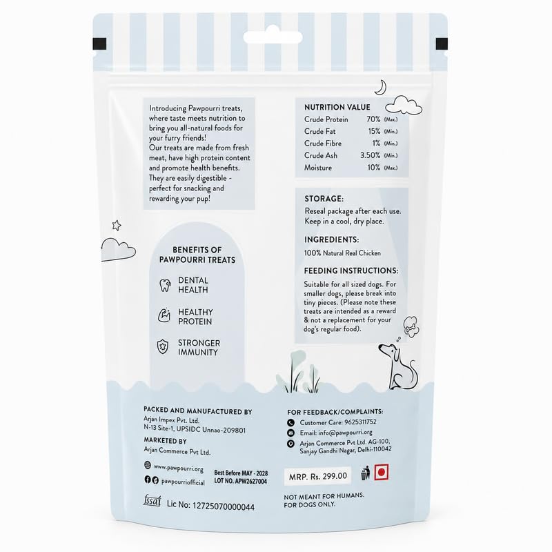 PAWPOURRI Natural Chicken Neck Dog Treats, 100gm (Pack of 1) | Protein Rich Chewy Snacks for Dogs | Suitable for All Life Stages & Breeds | Daily Reward & Training Treats