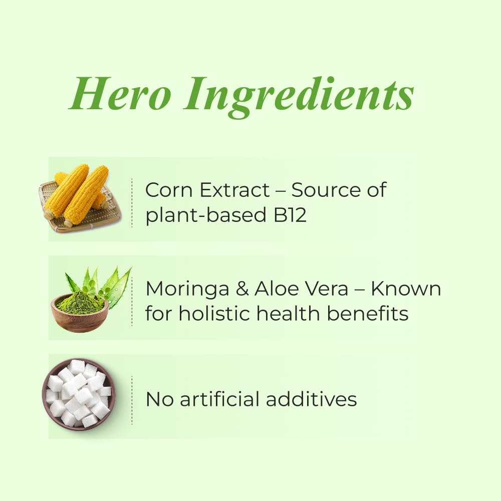 Nutrela Vitamin B12 Biofermented Plant Based Supplement for Men & Women with Moringa and Aloevera Extract - 30 Veg Capsules