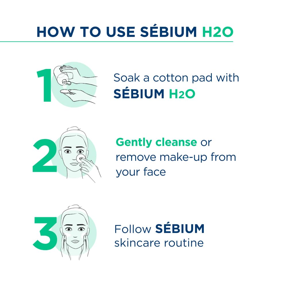 Instructions on how to use Sébium H2O for skincare.