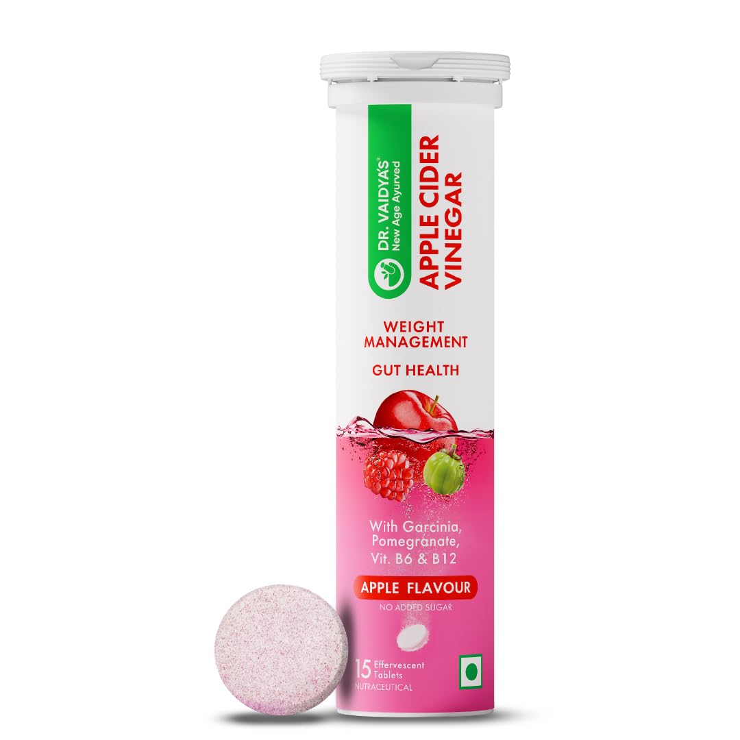 Dr. Vaidya's Apple Cider Vinegar Effervescent Tablet with Mother | ACV Detox & Weight Loss Tablets | Aids Digestion & Gut Health; Boosts Metabolism | Fat Burner for Men & Women | 15 Tablets