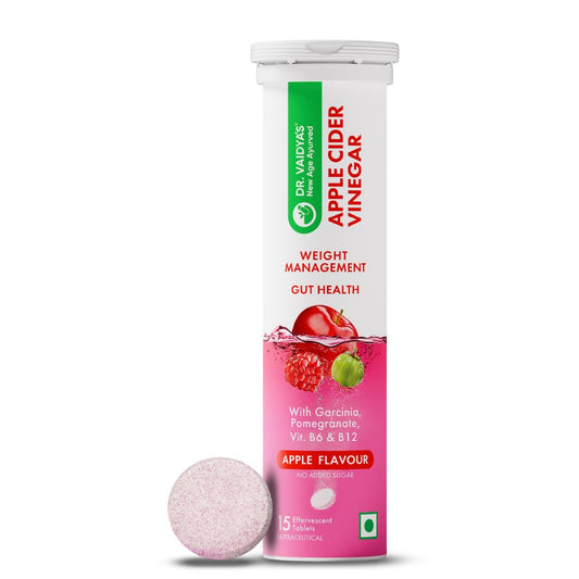 Dr. Vaidya's Apple Cider Vinegar Effervescent Tablet with Mother | ACV Detox & Weight Loss Tablets | Aids Digestion & Gut Health; Boosts Metabolism | Fat Burner for Men & Women | 15 Tablets