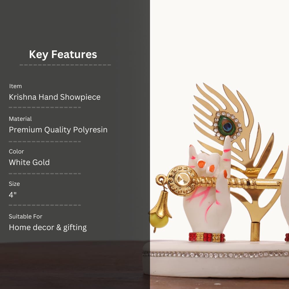 Resin Radha Krishna Idol Hands with Golden Flute & Peacock Feather | for Table, Home D�cor Item