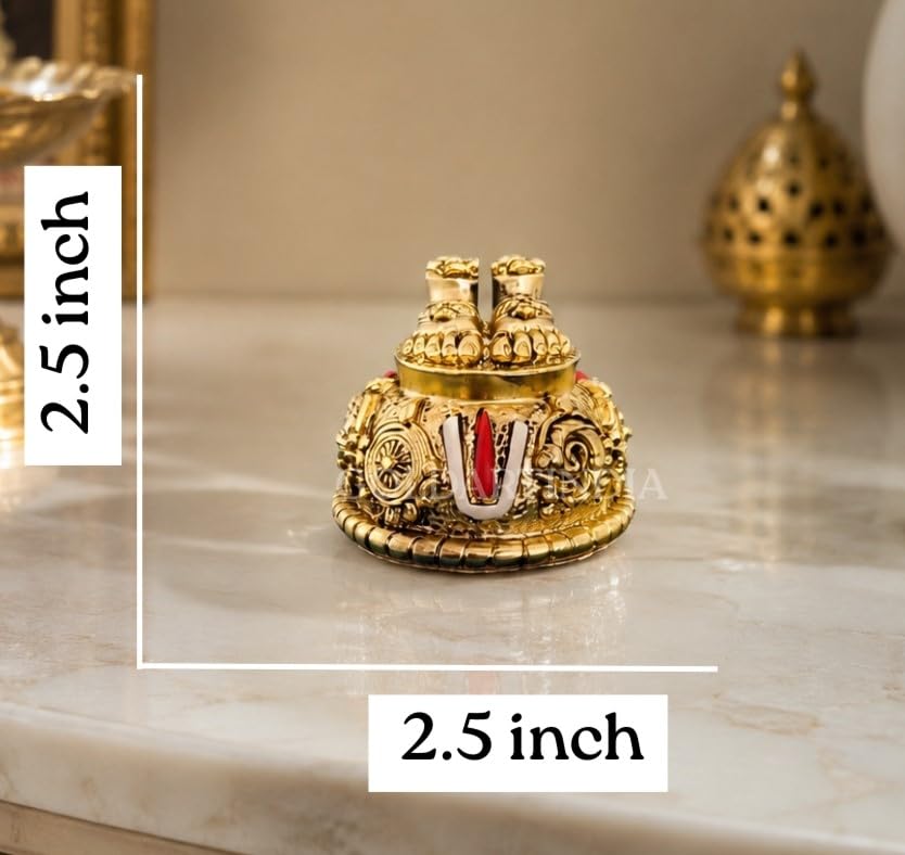 Gold Art India Lord Balaji Charan Paduka 24 kt Gold Matte Finish Vishnu Charan Paduka for Pooja Room/Balaji for car Venkateswara Swamy Feet with Shanku Chakra Namam Best Gifting