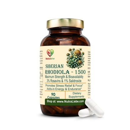 Nutraliebe Rhodiola Rosea 1000 mg – 3% Rosavins & 1% Salidroside – Adaptogenic Stress & Focus Support – Siberian Root Extract – 90 Capsules