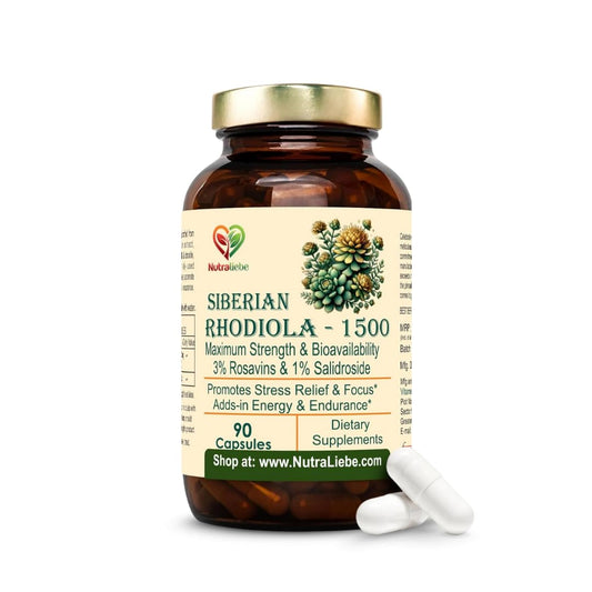 Nutraliebe Rhodiola Rosea 1000 mg – 3% Rosavins & 1% Salidroside – Adaptogenic Stress & Focus Support – Siberian Root Extract – 90 Capsules