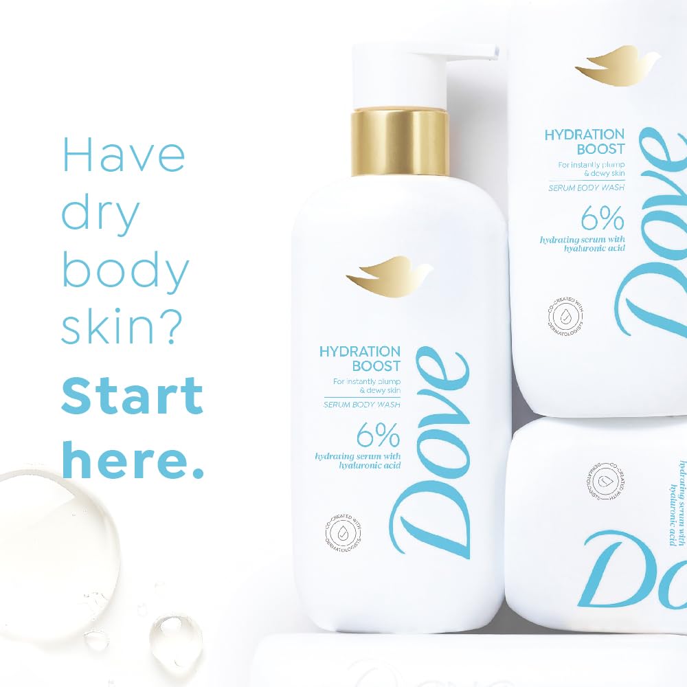 Dove Hydration Boost Serum Body Wash | 6% Hydrating Serum with Hyaluronic Acid | For instantly plump & dewy skin | Paraben & SLS free | 300 ml