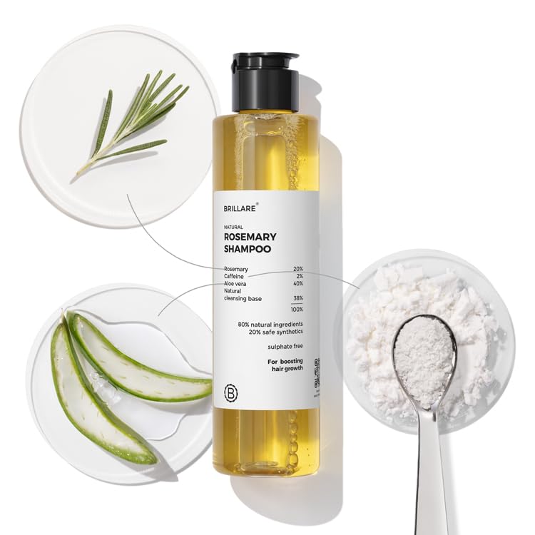 Brillare 20% Rosemary Shampoo with 2% Caffeine for Hair Growth & Hair Fall Control | Reduces Breakage, Retains Moisture & Strengthens Roots