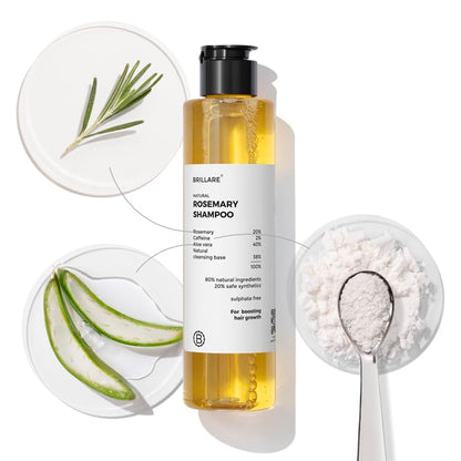 Brillare 20% Rosemary Shampoo with 2% Caffeine for Hair Growth & Hair Fall Control | Reduces Breakage, Retains Moisture & Strengthens Roots