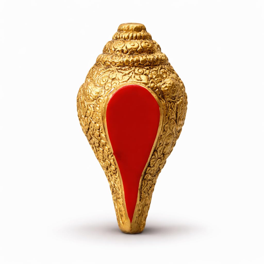 Kalakriti Metal Shankh Showpiece | Antique Gold Plated Carved Conch for Pooja Temple Vastu | Decorative Sankh for Home Décor | Auspicious Diwali Religious Gift (1 Pc)