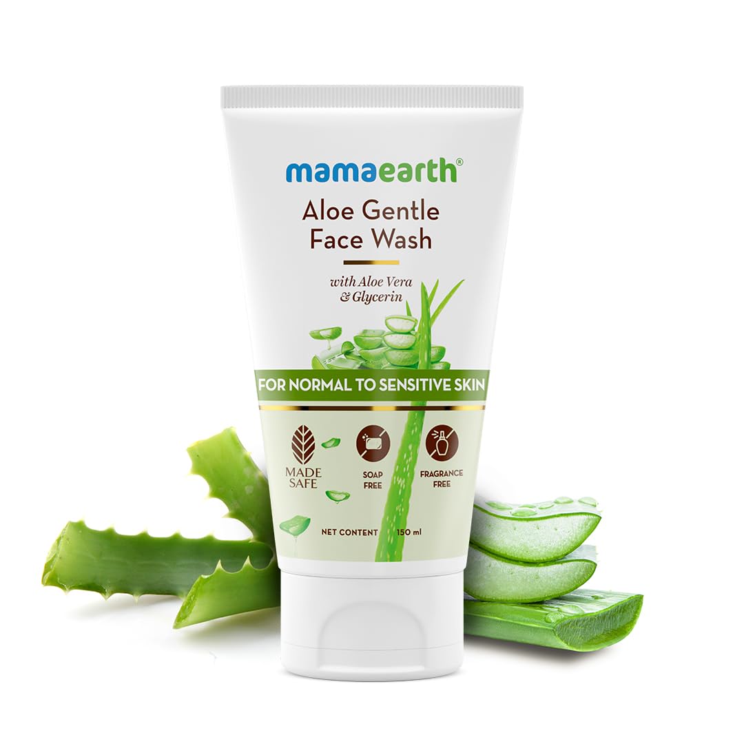 Mamaearth Aloe Gentle Face Wash with Aloe Vera & Glycerin for Sensitive Skin, Dry to Normal Skin -150 ml | Gently Cleanses | Hydrates & Soothes Skin | Fragrance & Soap - Free | Non-Irritant