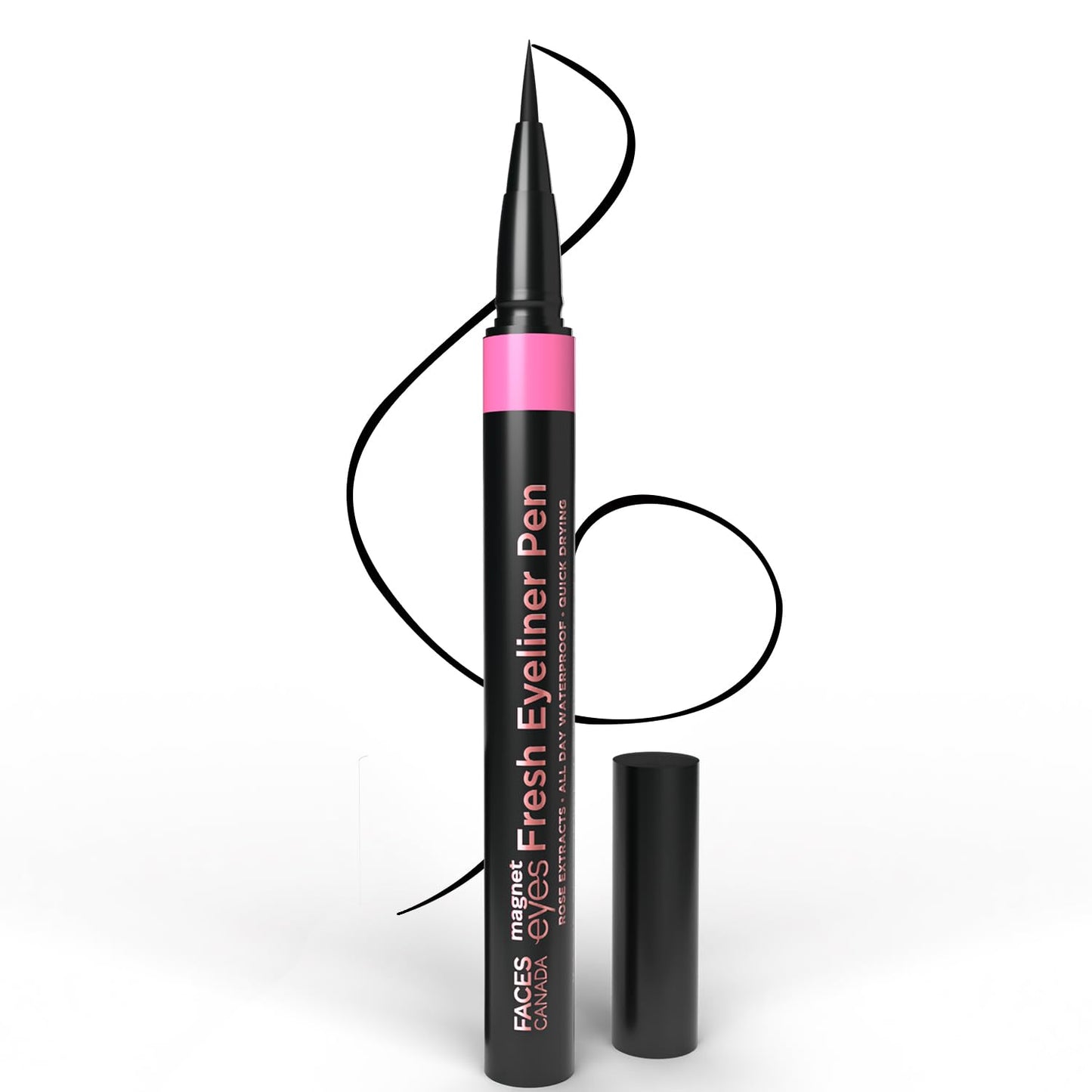 FACESCANADA Magneteyes Fresh Eyeliner Pen - Black, 1ml | All - Day Waterproof & Smudgeproof | Long-Lasting | Matte Intense Color Payoff | Quick Drying & One Stroke Application | Rose Extract