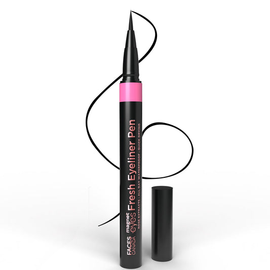 FACESCANADA Magneteyes Fresh Eyeliner Pen - Black, 1ml | All - Day Waterproof & Smudgeproof | Long-Lasting | Matte Intense Color Payoff | Quick Drying & One Stroke Application | Rose Extract