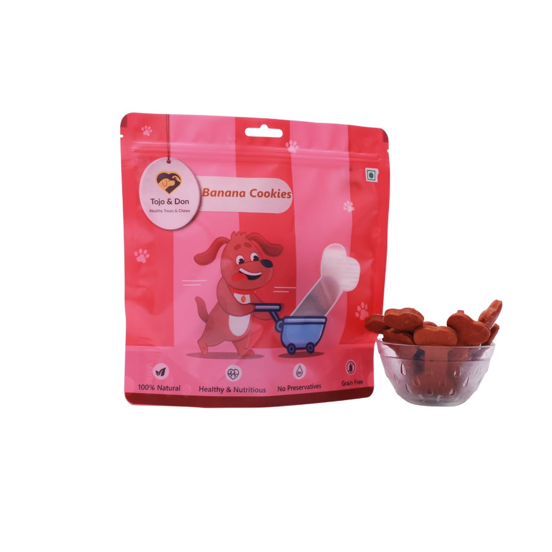 Tojo & Don Banana Cookies- for Dogs (200 GMS) No Preservatives, 100% Veg, Grain Free, Banana Cookies, Healthy Dog Treats for All Sized Dogs, Vacuum Packed, Gluten Free, High Fibre & Easy to Digest.