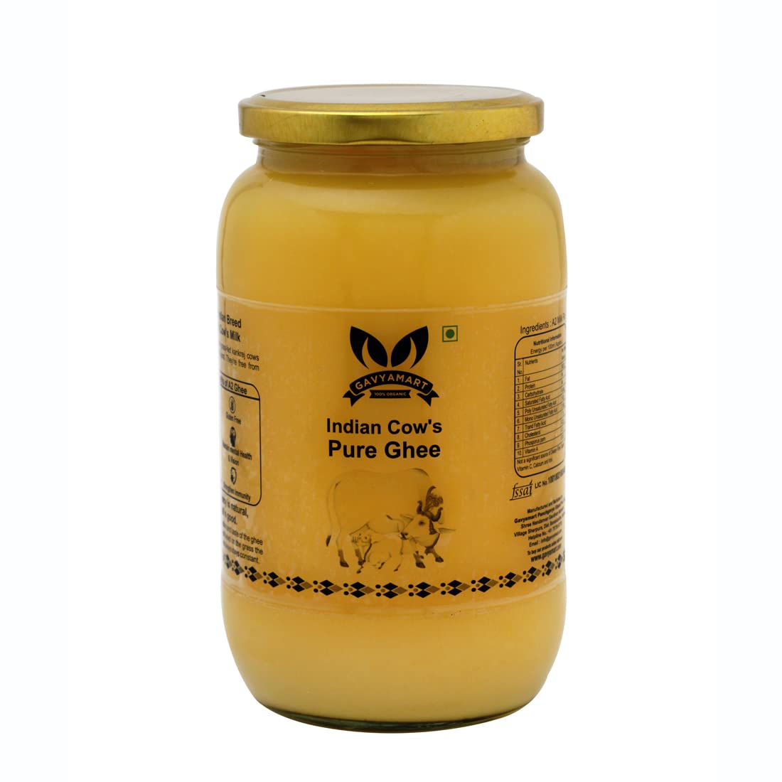 GAVYAMART Indian Cow's Pure Desi Ghee | Oldest Indian Bread Kankrej cow's a2 Ghee Glass Jar | Pure, Natural & Healthy | Lab Tested1 Liter