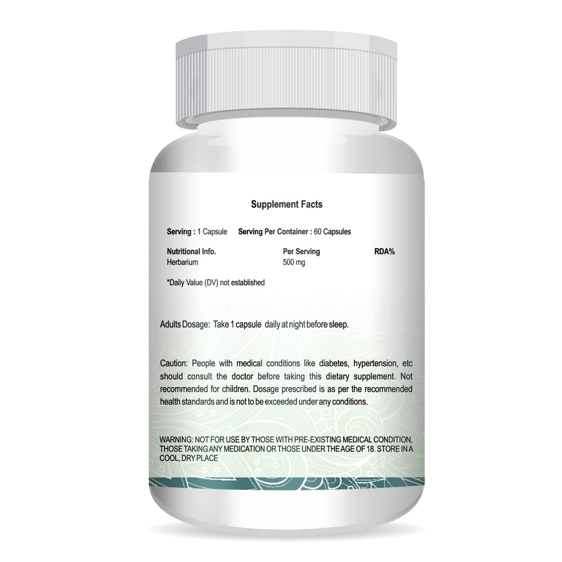 Supplement bottle with label on a white background