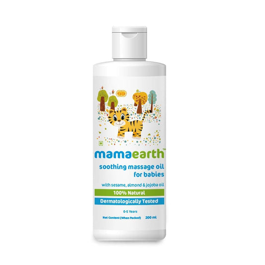 Mamaearth soothing massage oil for babies on a white background