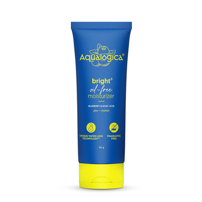 Aqualogica Bright+ Oil-Free Moisturizer with Blueberry & Kojic Acid (100g) Lightweight & Non-Sticky | Brightens & Evens Skin Tone | Fades Dark Spots & Pigmentation | Deeply Hydrates| For All Skin Types | For Men & Women