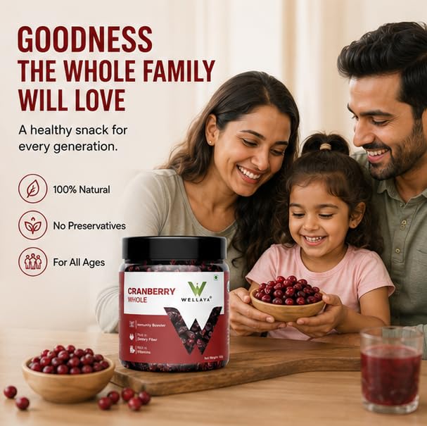 WELLAYA Premium Dried Whole Cranberries | No Fat and Low Calories | High Nutrient and Antioxidant Cranberry Whole Superfood Berries
