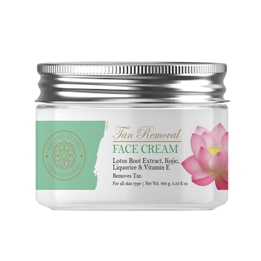Jar of tan removal face cream with a pink flower on the label against a white background