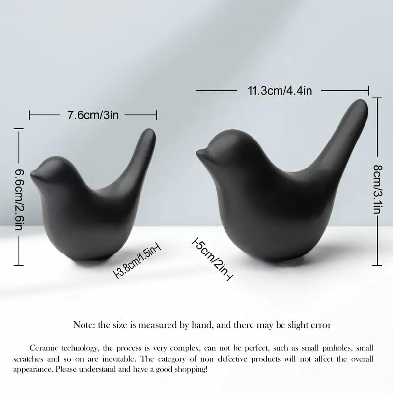 Ceramic Birds Figurines Ceramic Blessing Birds Figurine Home Decorations Accessories Black Matte (Set of 2)