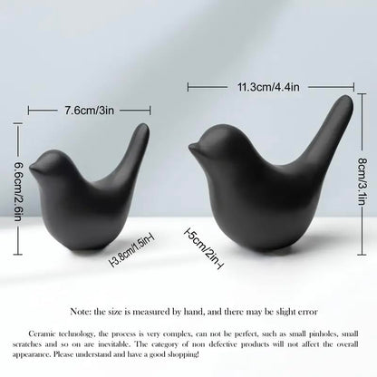 Ceramic Birds Figurines Ceramic Blessing Birds Figurine Home Decorations Accessories Black Matte (Set of 2)