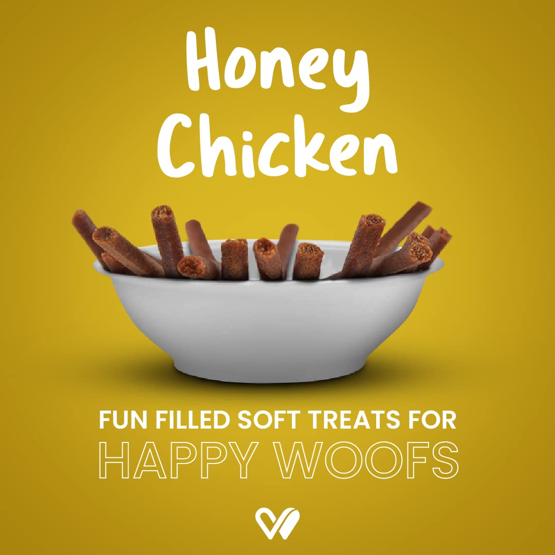 Wiggles Barkstix Dog Treats (Honey Chicken, 100g) | Fresh Chicken Soft Chew Sticks for Training Adult Puppies | Improves Joint Health with Honey and Cereals | for All Breeds | Vet Approved