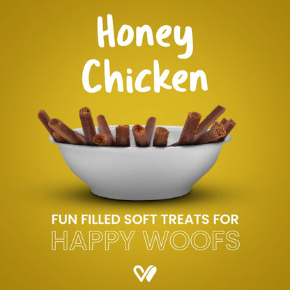 Wiggles Barkstix Dog Treats (Honey Chicken, 100g) | Fresh Chicken Soft Chew Sticks for Training Adult Puppies | Improves Joint Health with Honey and Cereals | for All Breeds | Vet Approved