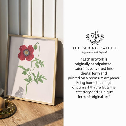 Poppy Botanical Wall Painting| Modern Art Painting for Living Room Bed Room and Office | 11 x 14 inches (Natural Frame)