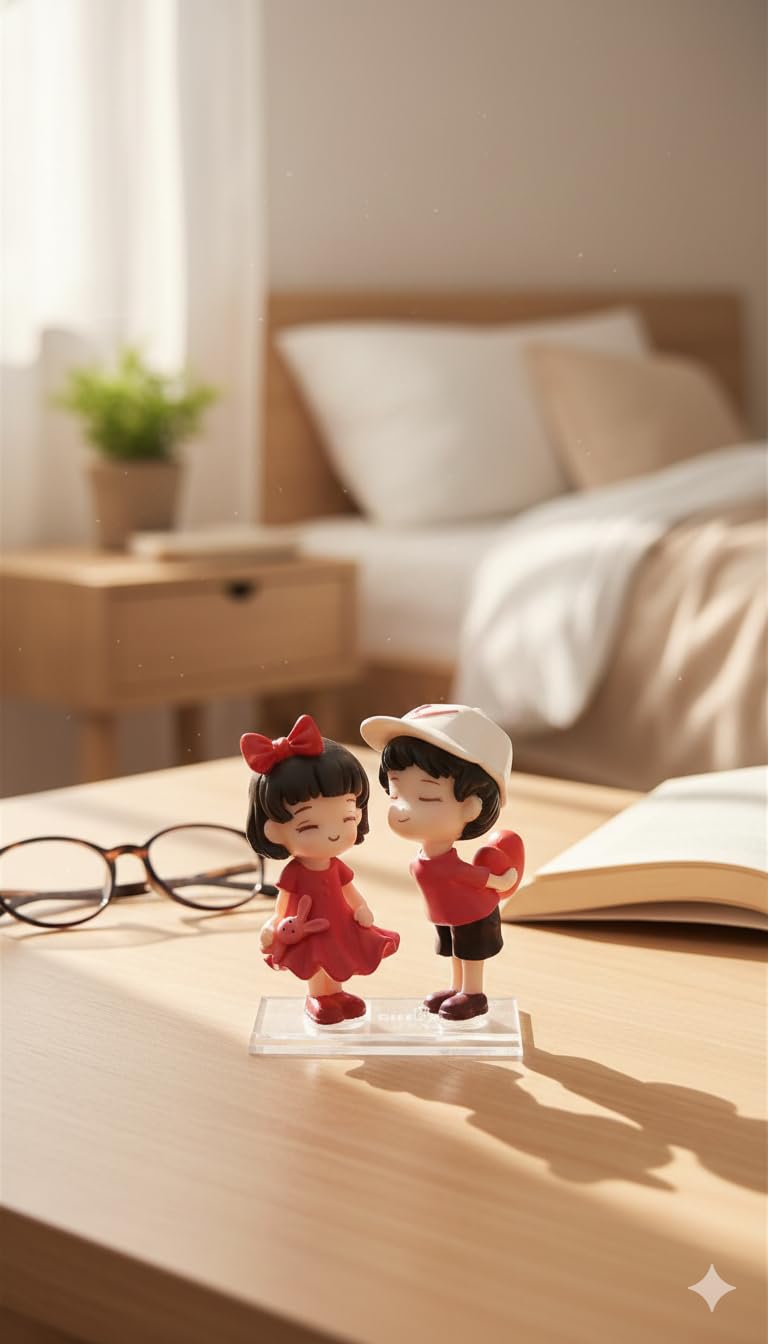 eCraftIndia Romantic Cute Couple Statue with Heart Teddy Bear Showpiece Zuzy Almond Chocolates Gift Box Home Decor Valentine Gift For Girlfriend Boyfriend Husband Wife Valentine Decoration Items