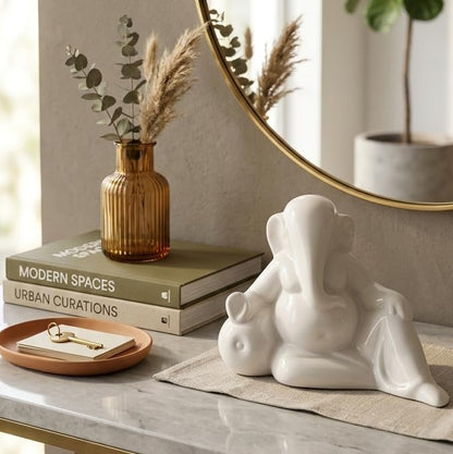 Ceramic Ganesha Idol Rose Shape - 11CM | Decorative Ganesh Ji Murti for Car Dashboard, Home Decor, Figurine Decoration & Pooja