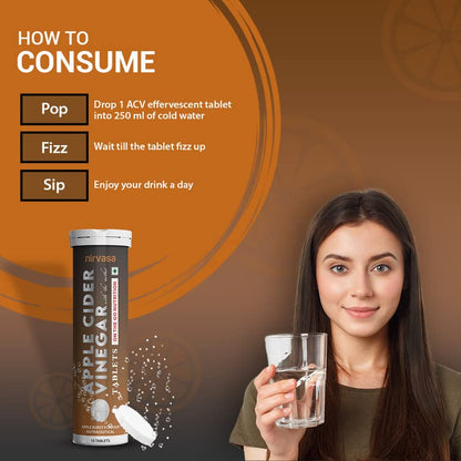 Nirvasa Apple Cider Vinegar with Mother (Apple Burst Flavour) with Pomegranate & Garcinia Cambogia Extracts | 100% Vegetarian ACV Tablets for Men & Women | 15 Effervescent Tablets X 2