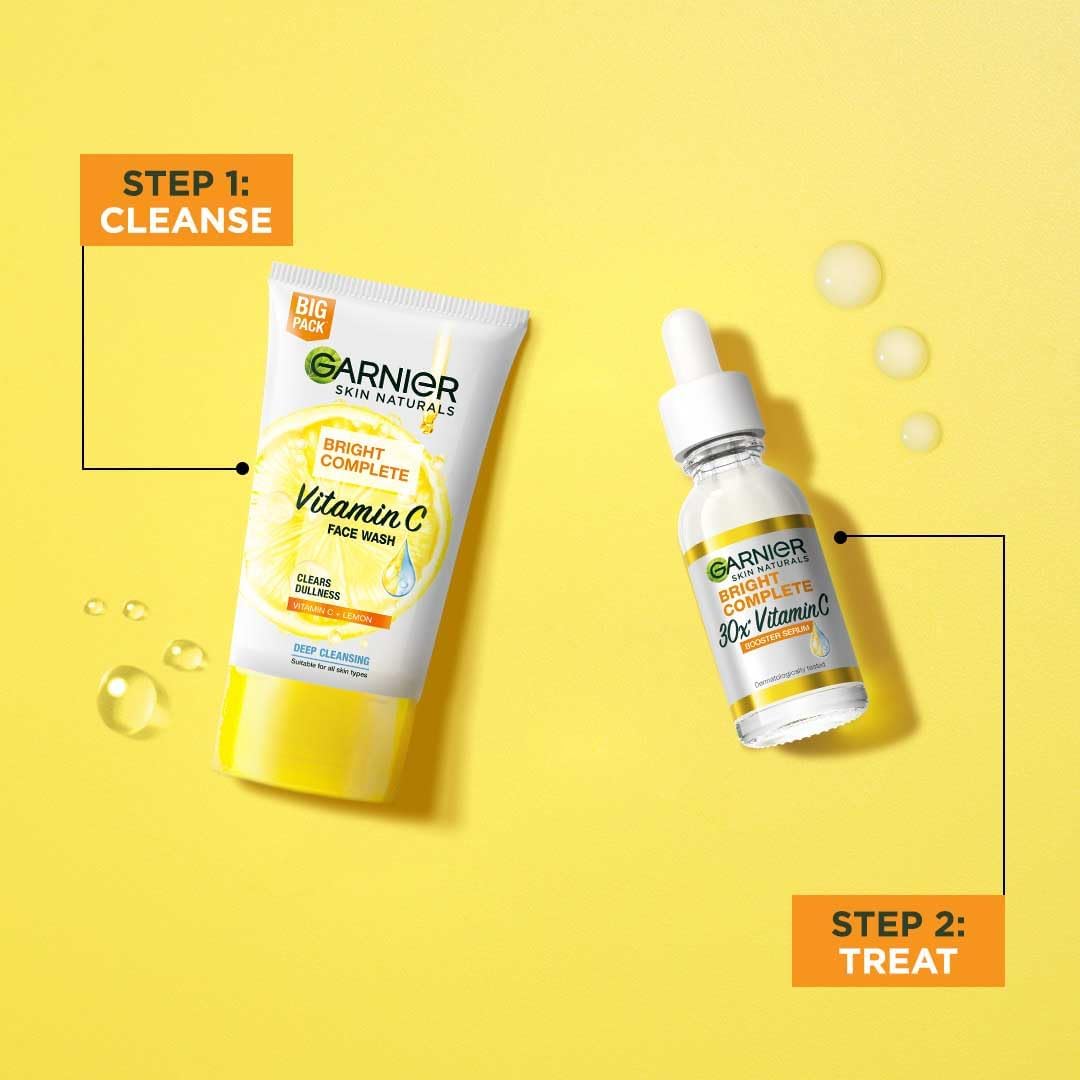 Garnier Bright Complete Facewash 150g & Bright Complete Vitamin C Serum 30ml | Combo