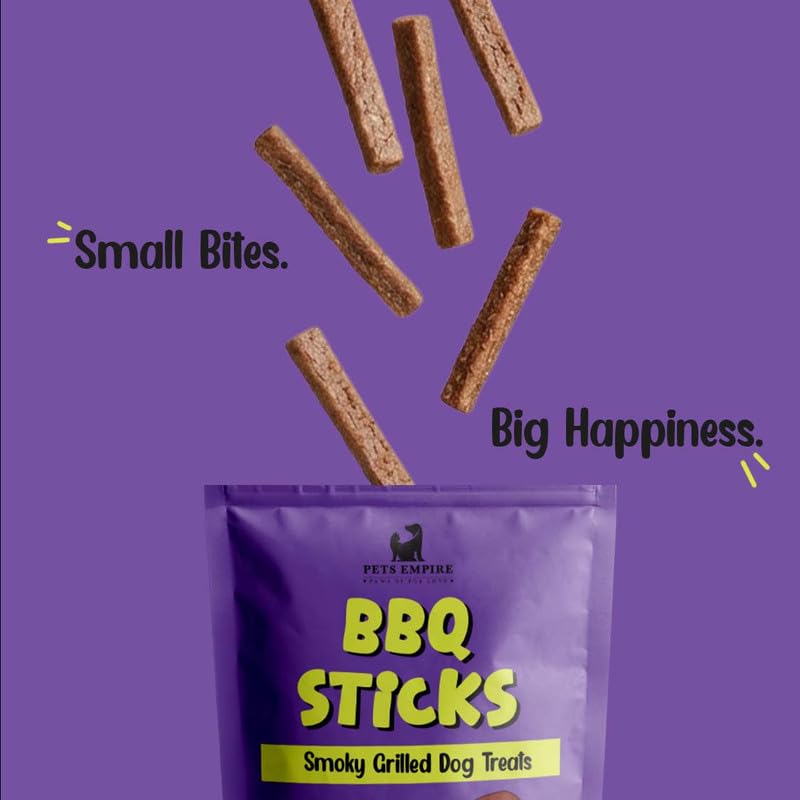 PETS EMPIRE BBQ Sticks Dog Treats, 100g | Smoky Grilled Chicken Dog Chews | High Protein Soft & Chewy Treats| Healthy Training Snacks for Puppies & Adult Dogs