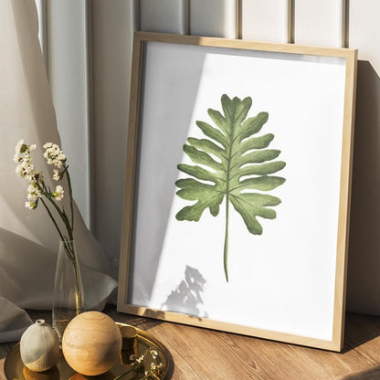 Philodendron Botanical Wall Painting| Modern Art Painting for Living Room Bed Room and Office | 11 x 14 inches (Natural Frame)