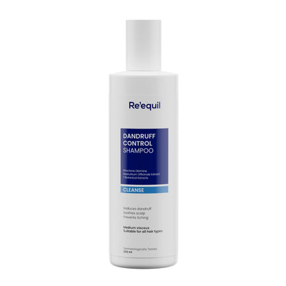 Re'equil dandruff control shampoo bottle on a white background
