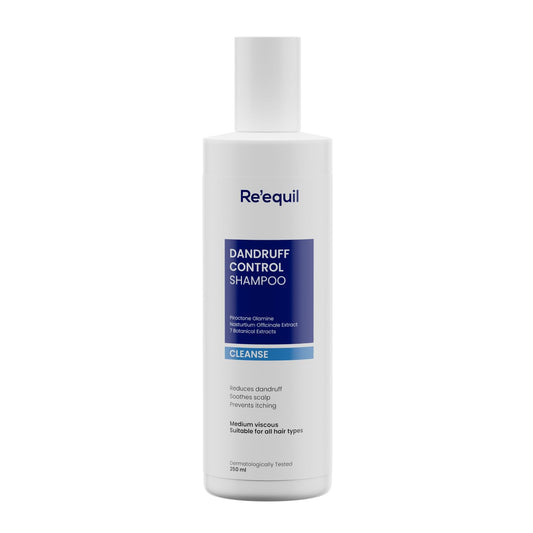 Re'equil dandruff control shampoo bottle on a white background
