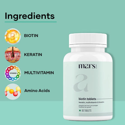 mars by GHC Ultimate Hair Care Combo: Biotin Tablets and 0.5mm Derma Roller | Promote Hair Growth, Strengthen Hair, Achieve Glowing Skin | Combat Nail Brittleness | Suitable for All Skin Types