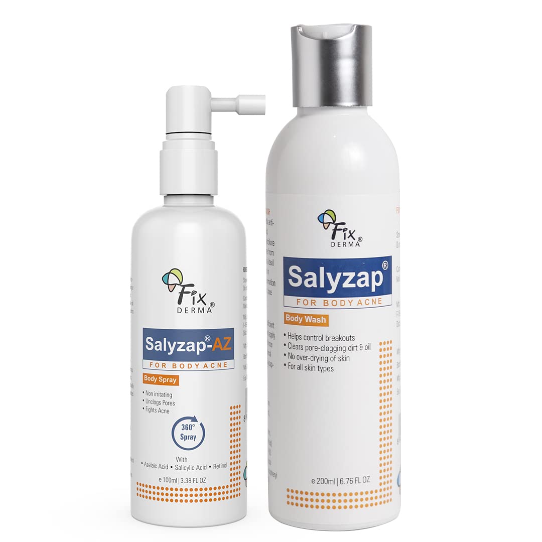 Fixderma Salyzap 2% w/w Salicylic Acid Acne Body Wash 200ml and AZ Acne Body Spray 100ml