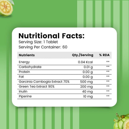 Nirvasa Garcinia Cambogia Tablets (800mg) with Green Tea | 70% HCA Weight Management Suppliment for Men & Women | 60 Tablets