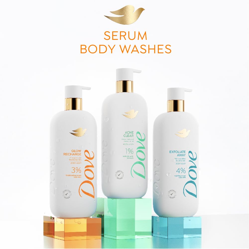DOVE Glow Recharge Serum Body Wash, 300 ml, for Glowing and Refined Skin, with 3% Brightening Serum and Vitamin C, Dermatologist Co-Created, Sulfate-Free