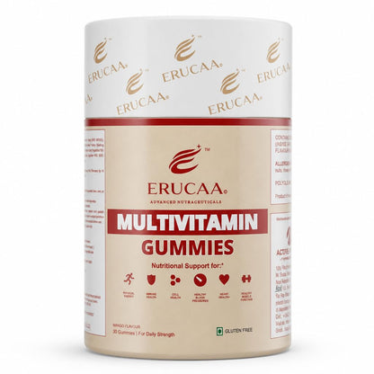 ERUCAA Multivitamin Gummies | Mango Flavour | 30 Gummies | Gluten Free | Daily Multivitamin Gummies for Adults