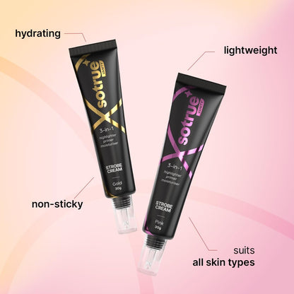 Sotrue Strobe Cream Combo Pack of 2, Gold and Pink - 30gm Each | Primer + Highlighter + Moisturizer | Intense Hydration | Flawless Radiant Dewy Skin | Illuminating & Glowing Makeup Base