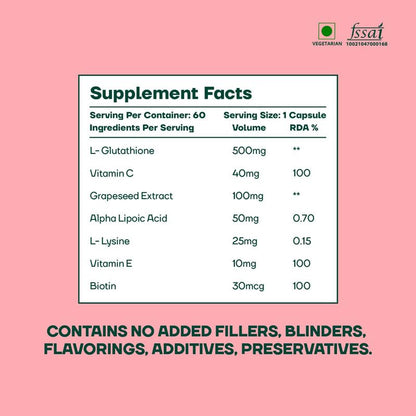 Supplement facts label with ingredients on a pink background