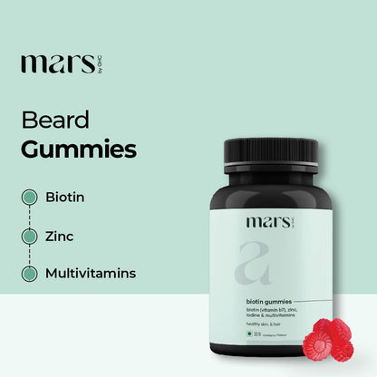 mars Beard Biotin Gummies for men | With the goodness of Vitamin B7, Zinc, Iodine & Multivitamins | Nourishment for beard growth & strength | 30 day pack | 30 gummies