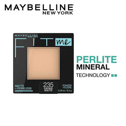 Maybelline New York Powder Foundation, Pressed Powder Compact, Mattifies Oily, Normal Skin, Incl. Mirror and Applicator, Fit Me, 235 Pure Beige, 8.5g